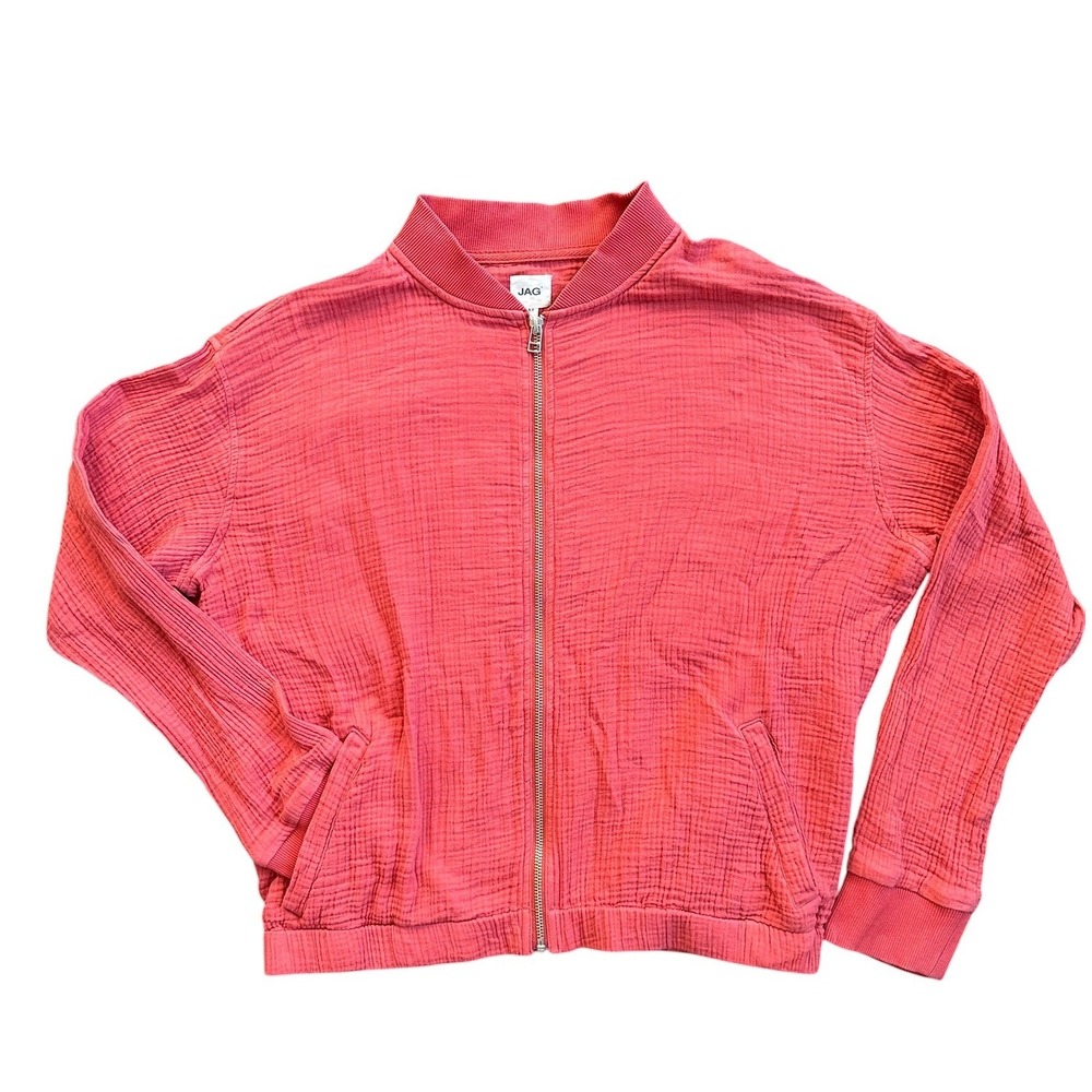 JAG Textured Bomber Jacket Womens Size M Coral Pink Cotton Gauze  Zip Up